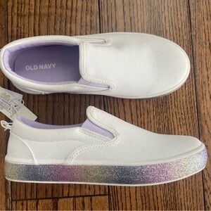 Old Navy Kids White Slip-On Sneakers with Glitter Sole
